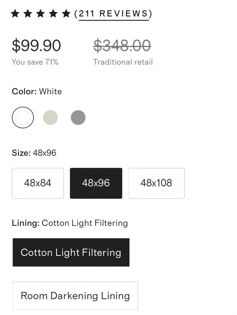 Quince Textured Linen Curtain White 48x96 Single Panel